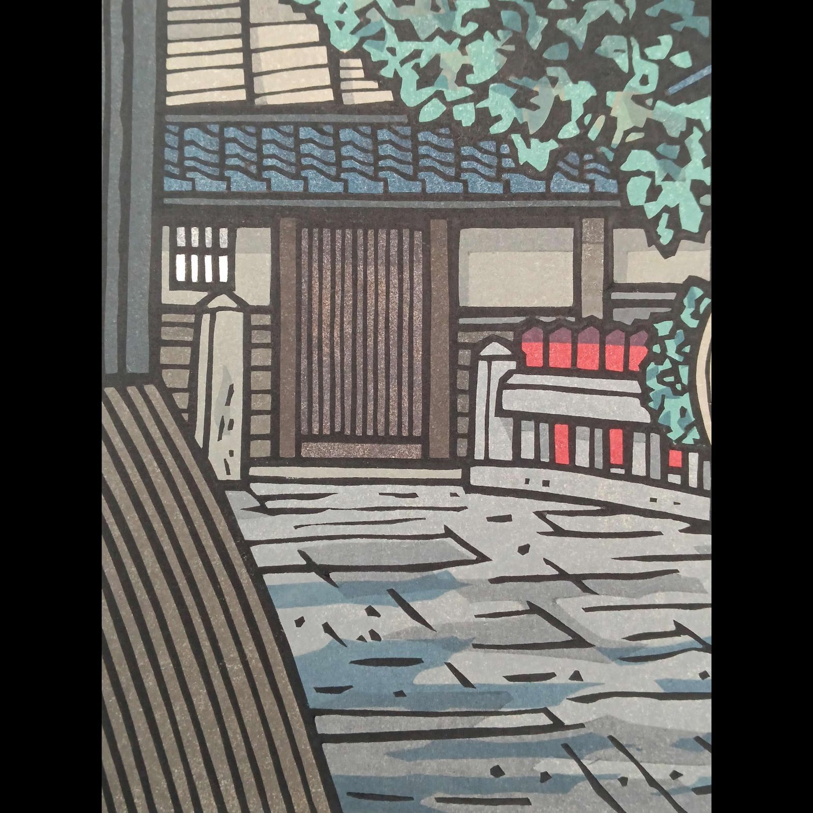 真作]創作版画 西嶋勝之先生木版画「白緑」サインあり 無限定 ☆送料