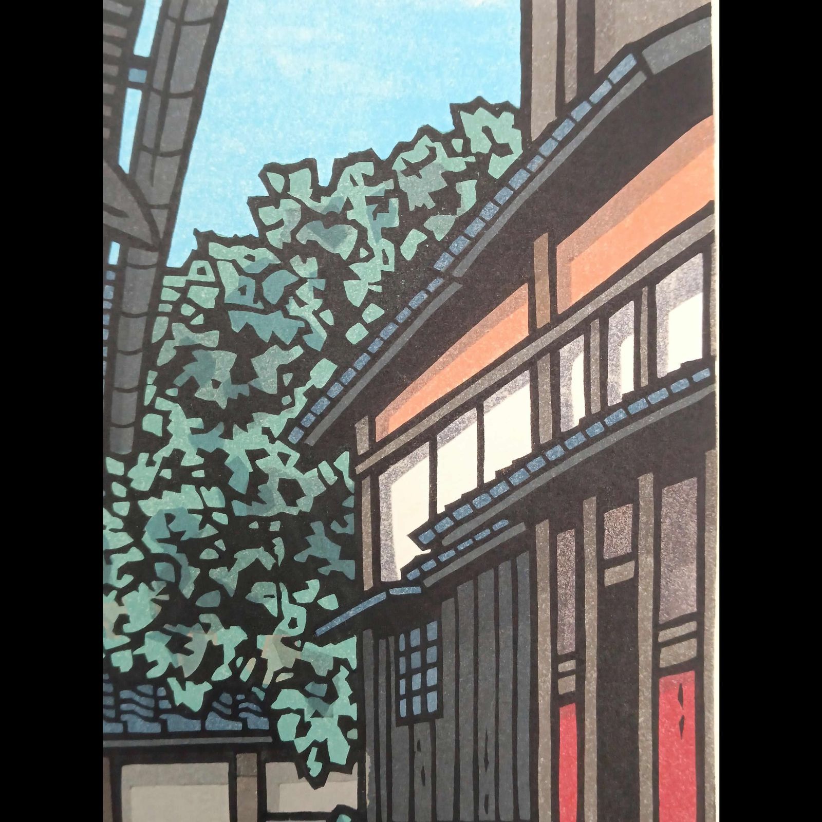 真作]創作版画 西嶋勝之先生木版画「白緑」サインあり 無限定 ☆送料