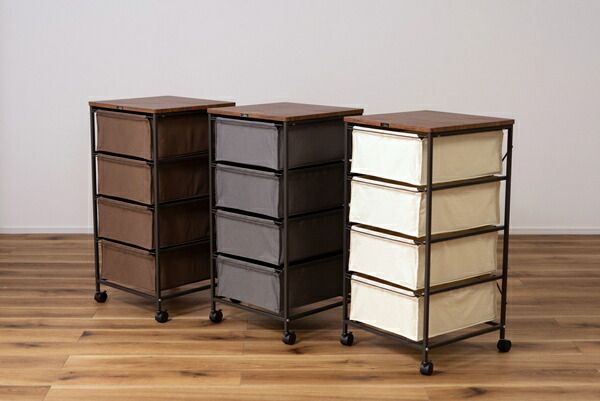 チェスト 4段 布 キャンバス キャスター付き 収納家具 収納 ファブリック 組立簡単 衣類収納 ワゴン チェストワゴン ファブリックチェスト たんす ランドリーチェスト ランドリーラック シンプル 引き出し ブラウン グレー アイボリー 天板付き