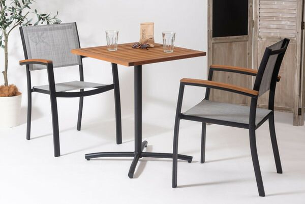 【オリーチェア】 チェア 椅子 屋外 イス ガーデン ベランダ 積み重ね メッシュ生地 天然木 アルミ シンプル おしゃれ かわいい ブラック グレー