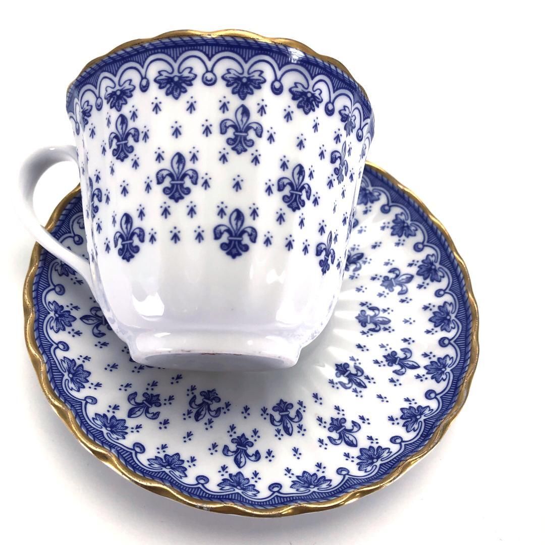 spode スポード フルールドリス ブルー ペア カップ ソーサー 陶器 ホワイト ゴールド