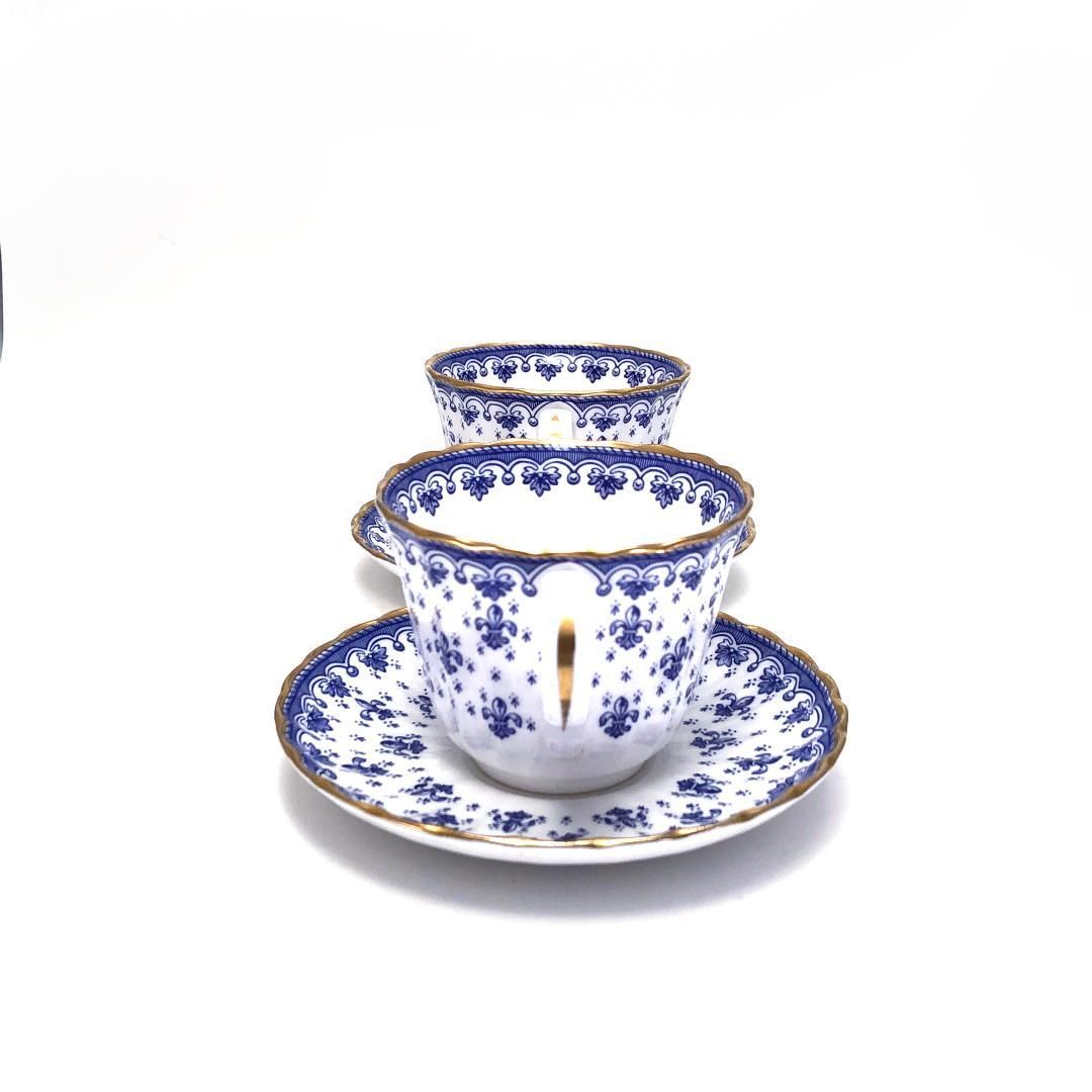  spode スポード フルールドリス ブルー ペア カップ ソーサー 陶器 ホワイト ゴールド カップ ソーサー コーヒー ティーカップ
