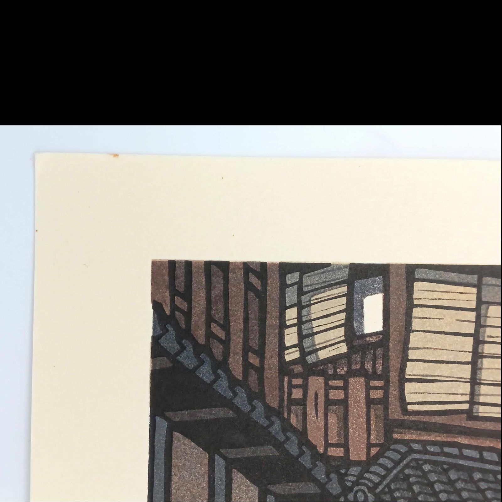 [真作]創作版画　西嶋勝之先生木版画「短日」サインあり　無限定　☆送料無料 真作]創作版画 西嶋勝之先生木版画「終日」サインあり 無限定 ☆送料