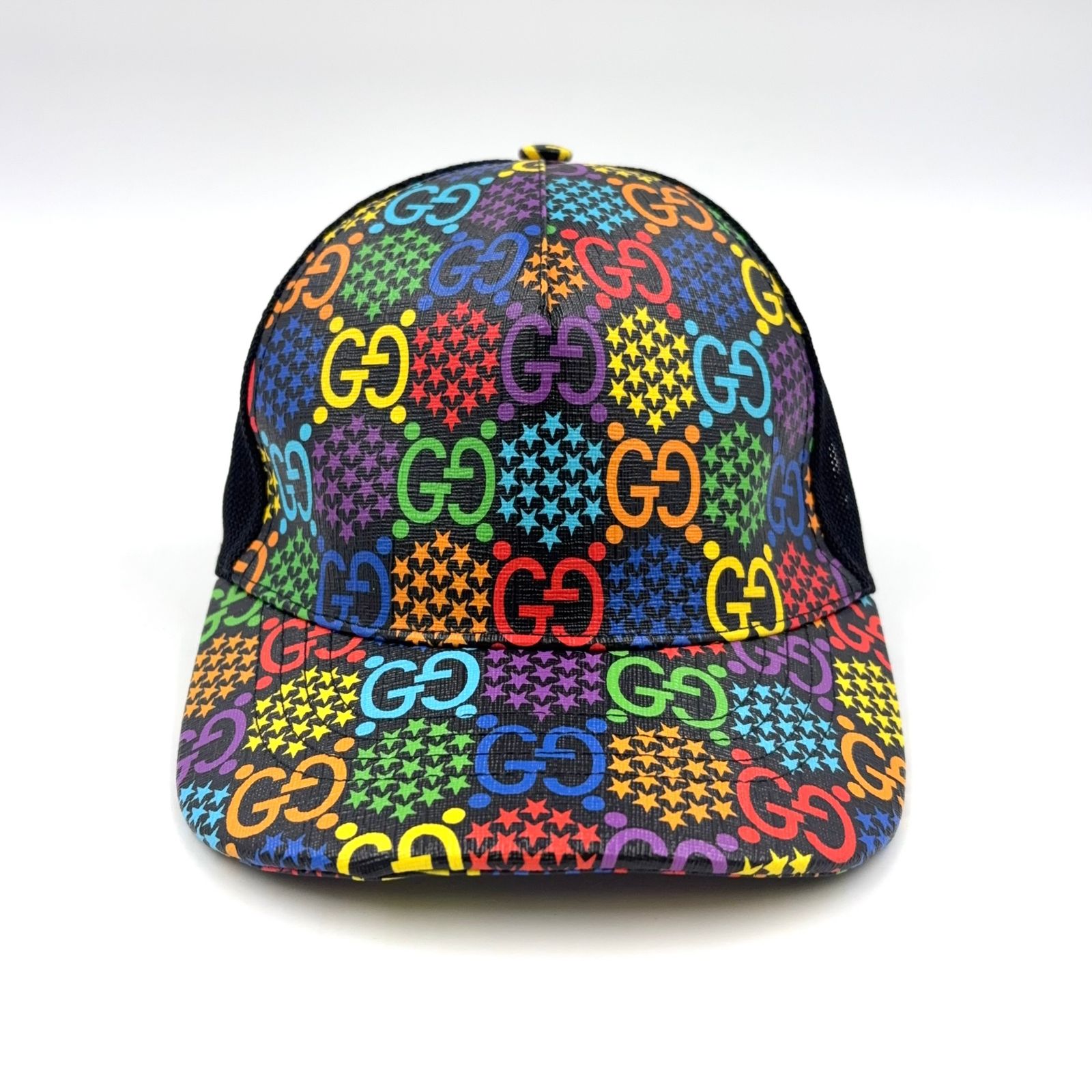 GUCCI GGサイケデリック ベースボール コットン×ポリエステル ブラック×マルチ 帽子 シルバー 601253