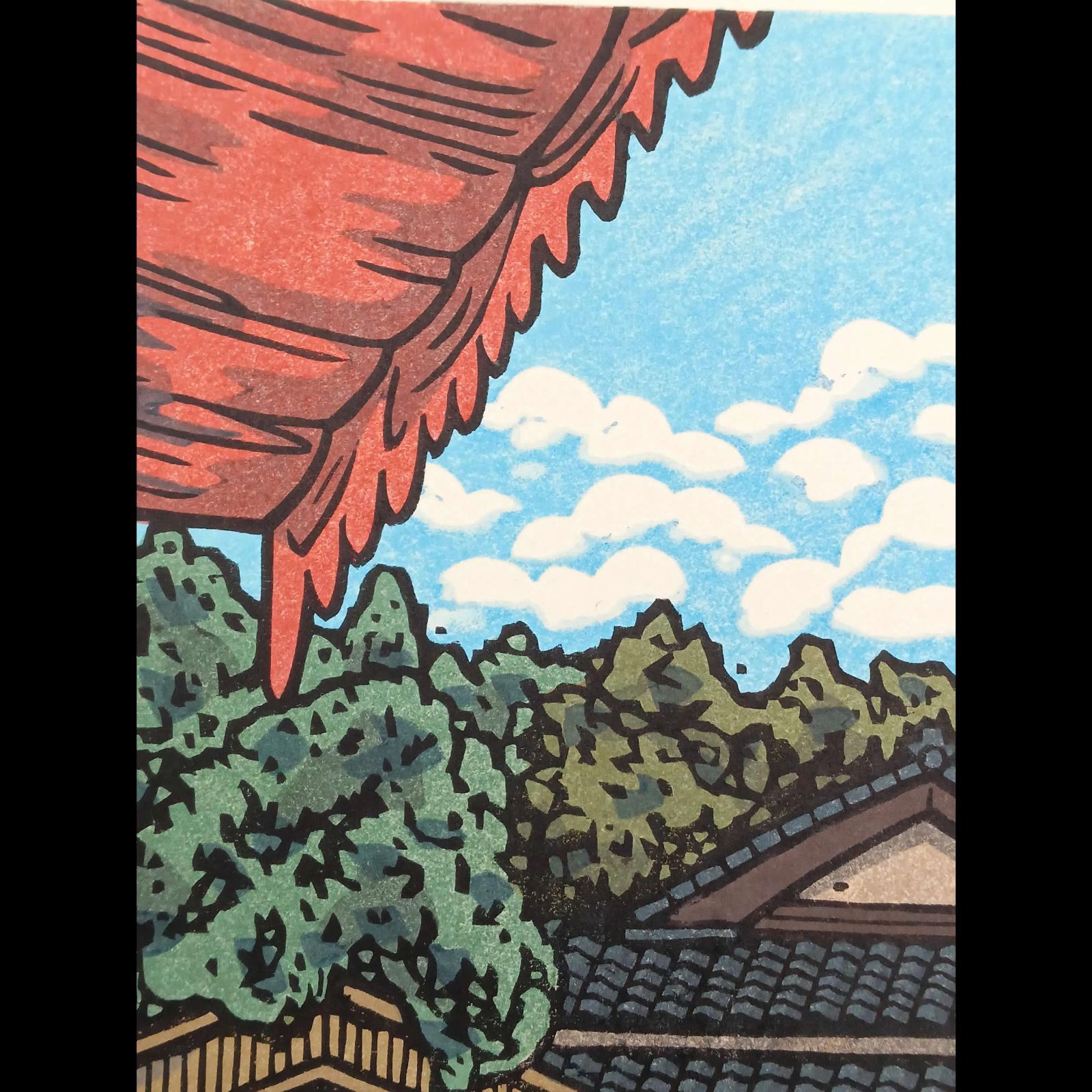 真作]創作版画 西嶋勝之先生木版画「雲立つ」サインあり 無限定