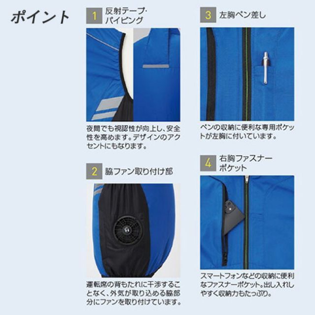 空調服用　サンエス　12V 種類2：1：ネイビー/4L 【12Vスターターキット ファン&バッテリー付き