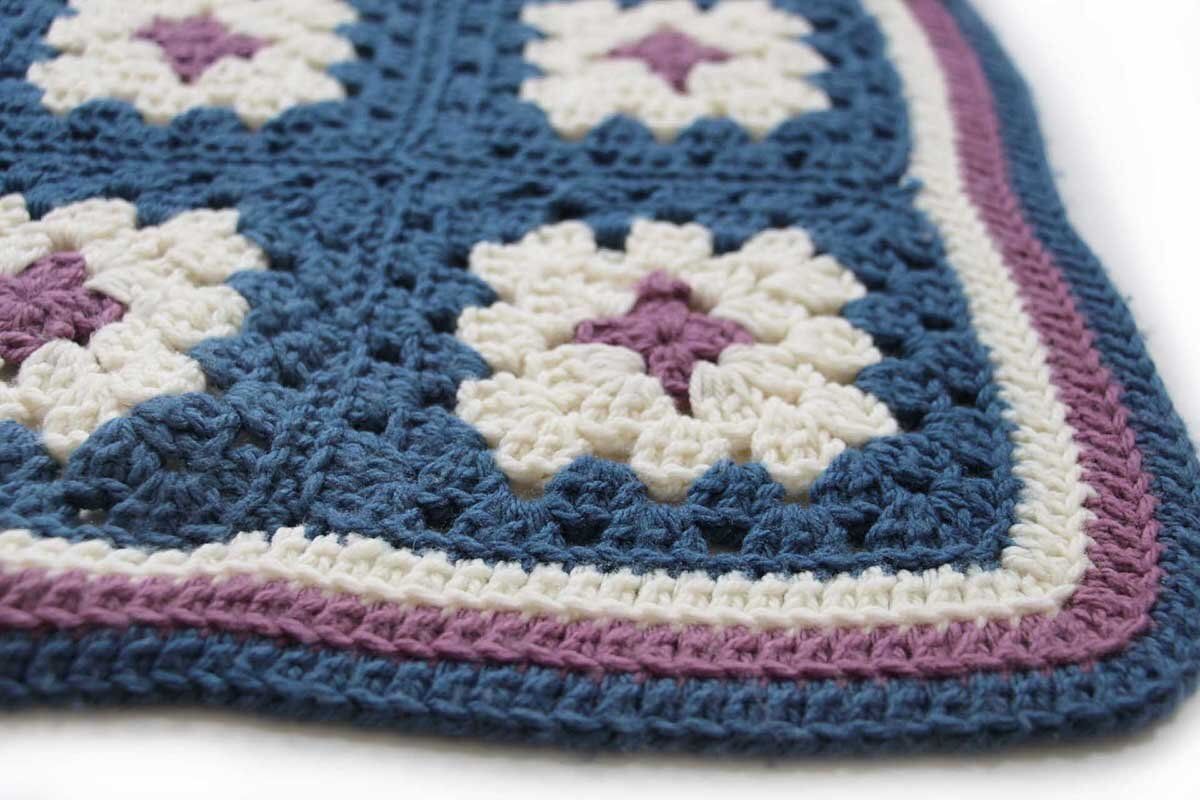 スクエア モチーフ ニット グラニー ブランケット☆L カギ編み ラグ