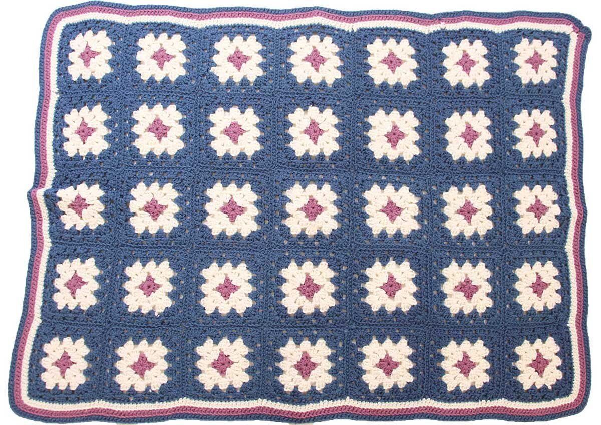 スクエア モチーフ ニット グラニー ブランケット☆L カギ編み ラグ