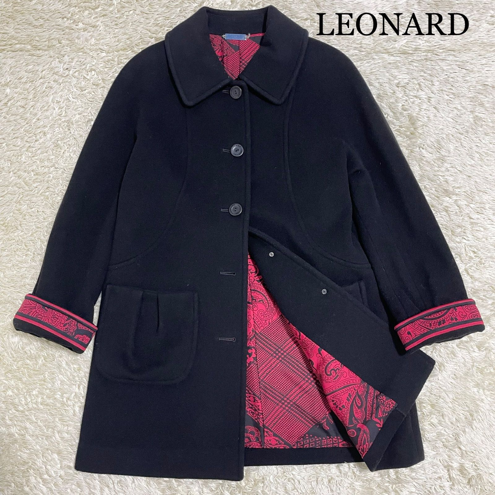 LEONARD レオナール コート シルク ブラック ペイズリー