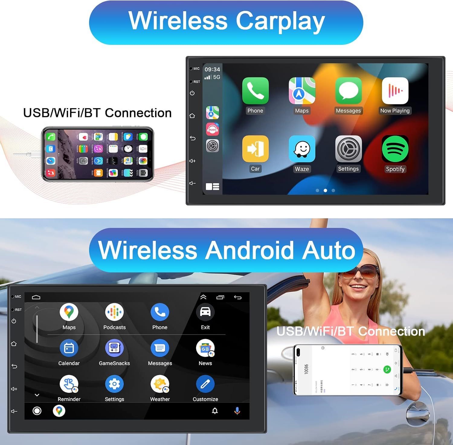 カーステレオ ダブルDIN 7 インチ タッチ スクリーン ブルートゥースミラーリンクWiFiナビゲーション リア カメラ