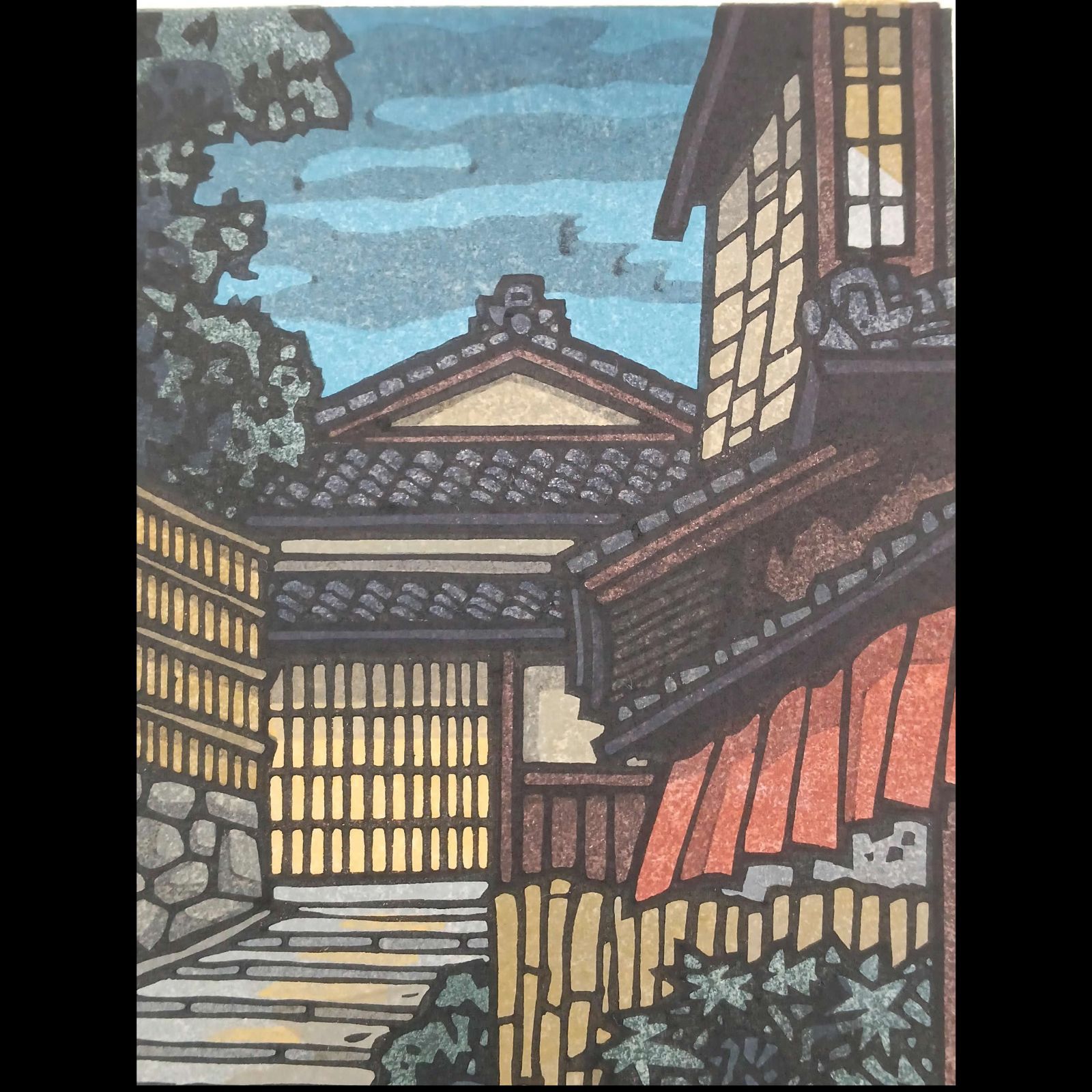 真作]創作版画 西嶋勝之先生木版画「如月」サインあり 無限定 ☆送料