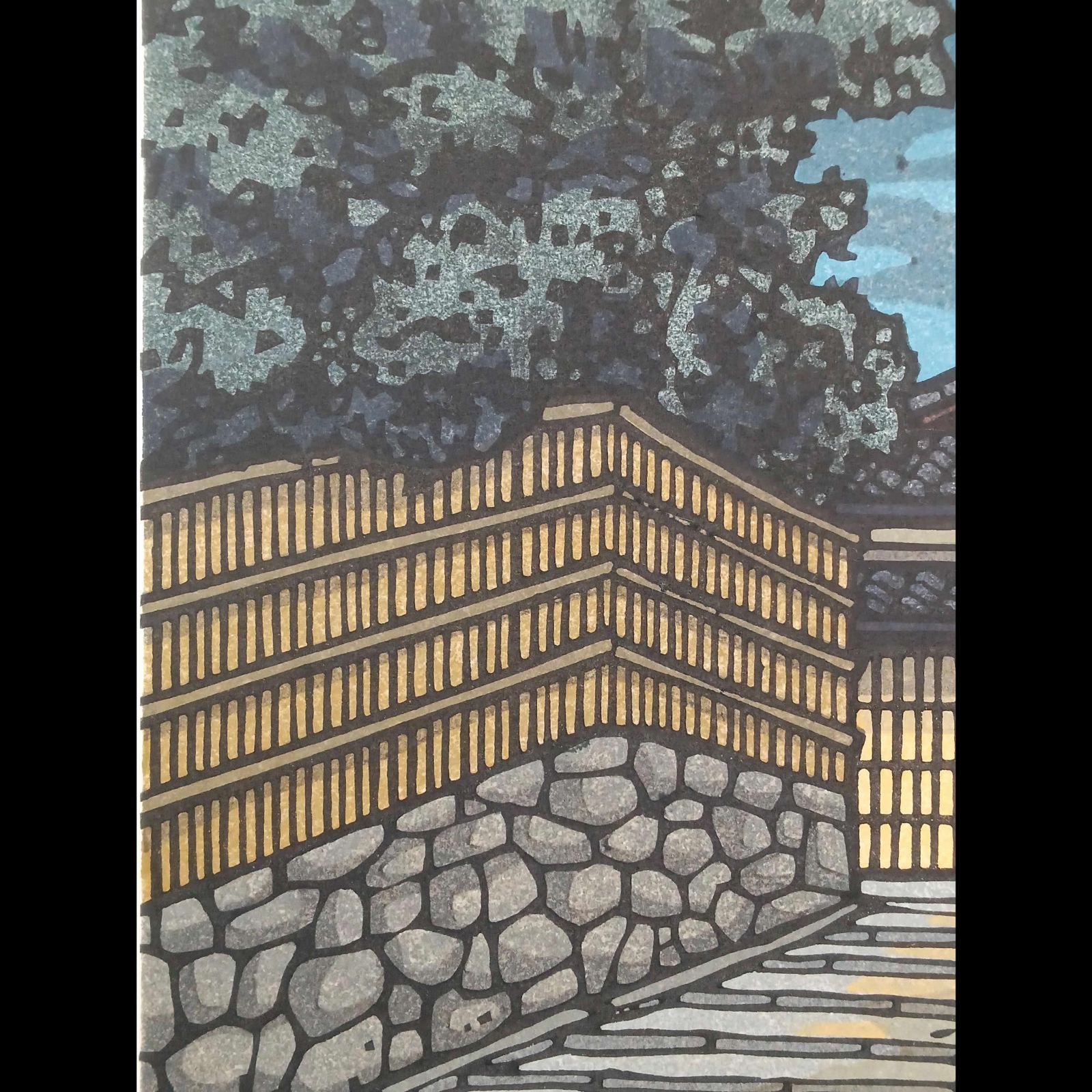 真作]創作版画 西嶋勝之先生木版画「月映え」サインあり 無限定 ☆送料