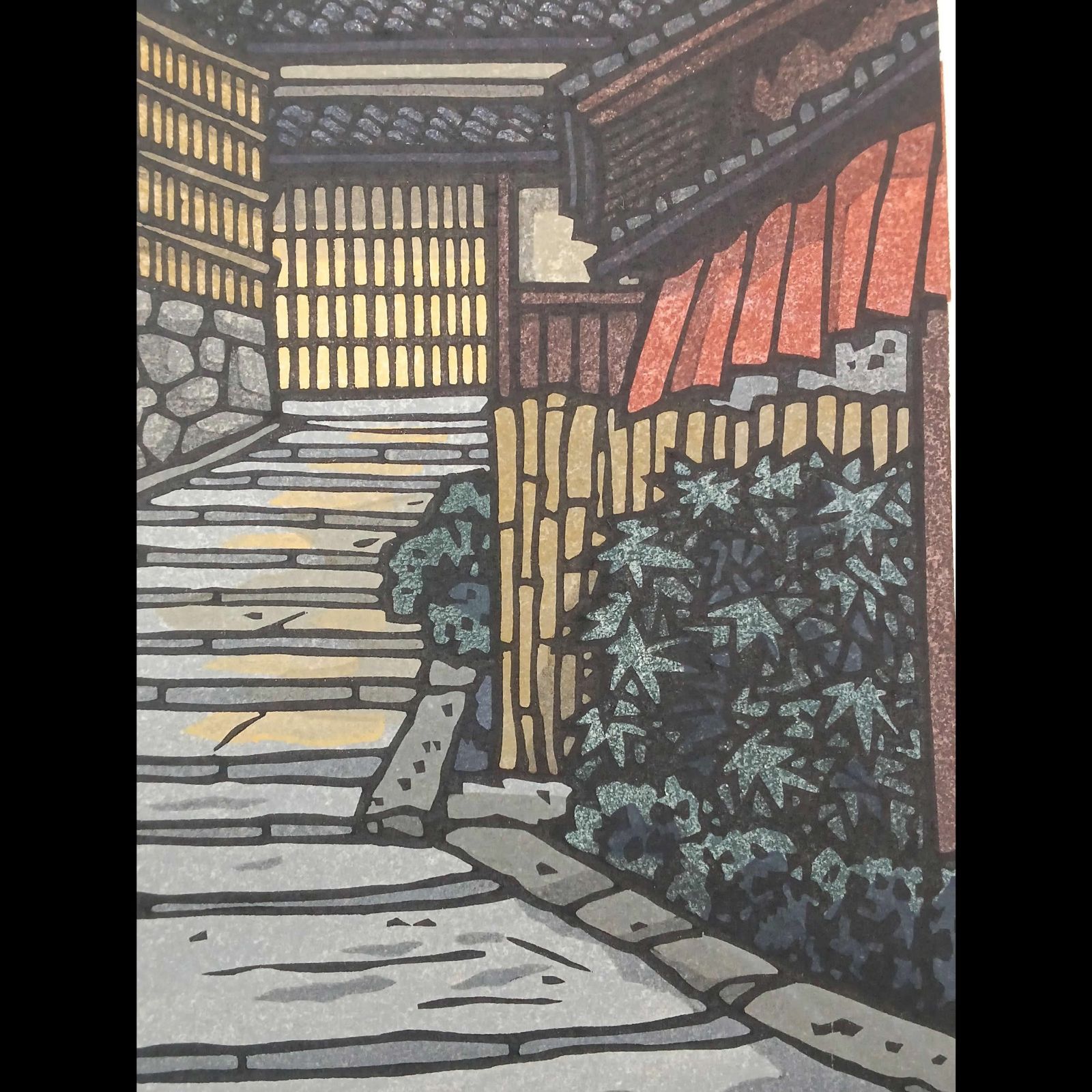 真作]創作版画 西嶋勝之先生木版画「月映え」サインあり 無限定 ☆送料