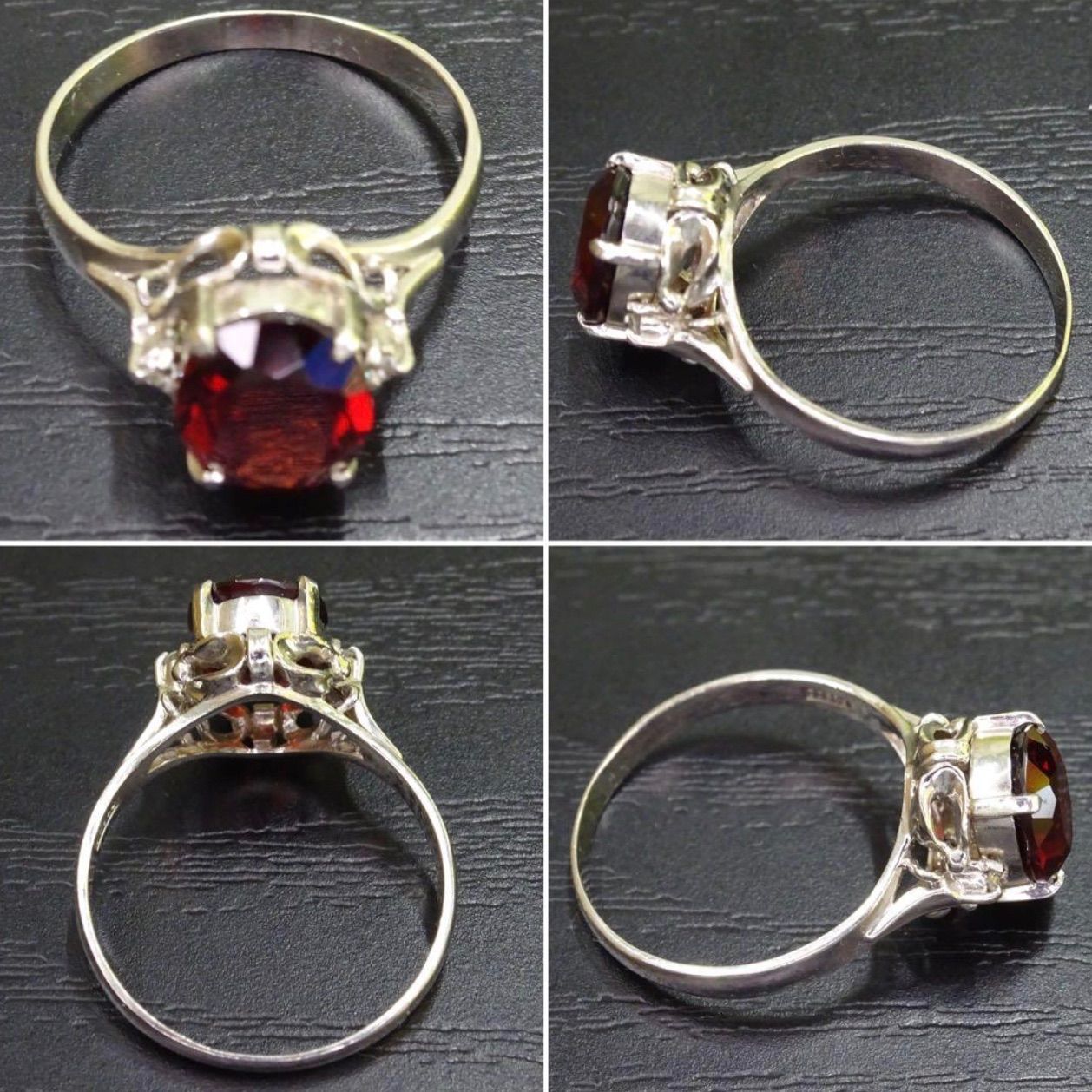 プラチナ pt900 天然ガーネット1石 9.1×7.3mm 天然ダイヤモンド0.02ct