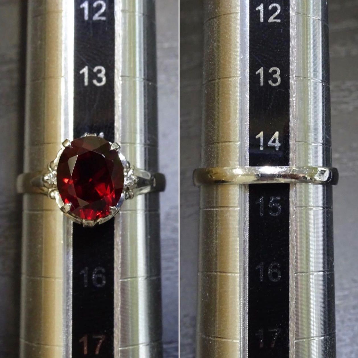 pt900プラチナ天然ガーネット天然ダイヤモンド リング 指輪 約14号半 プラチナ pt900 天然ガーネット1石 9.1×7.3mm 天然ダイヤモンド0.02ct