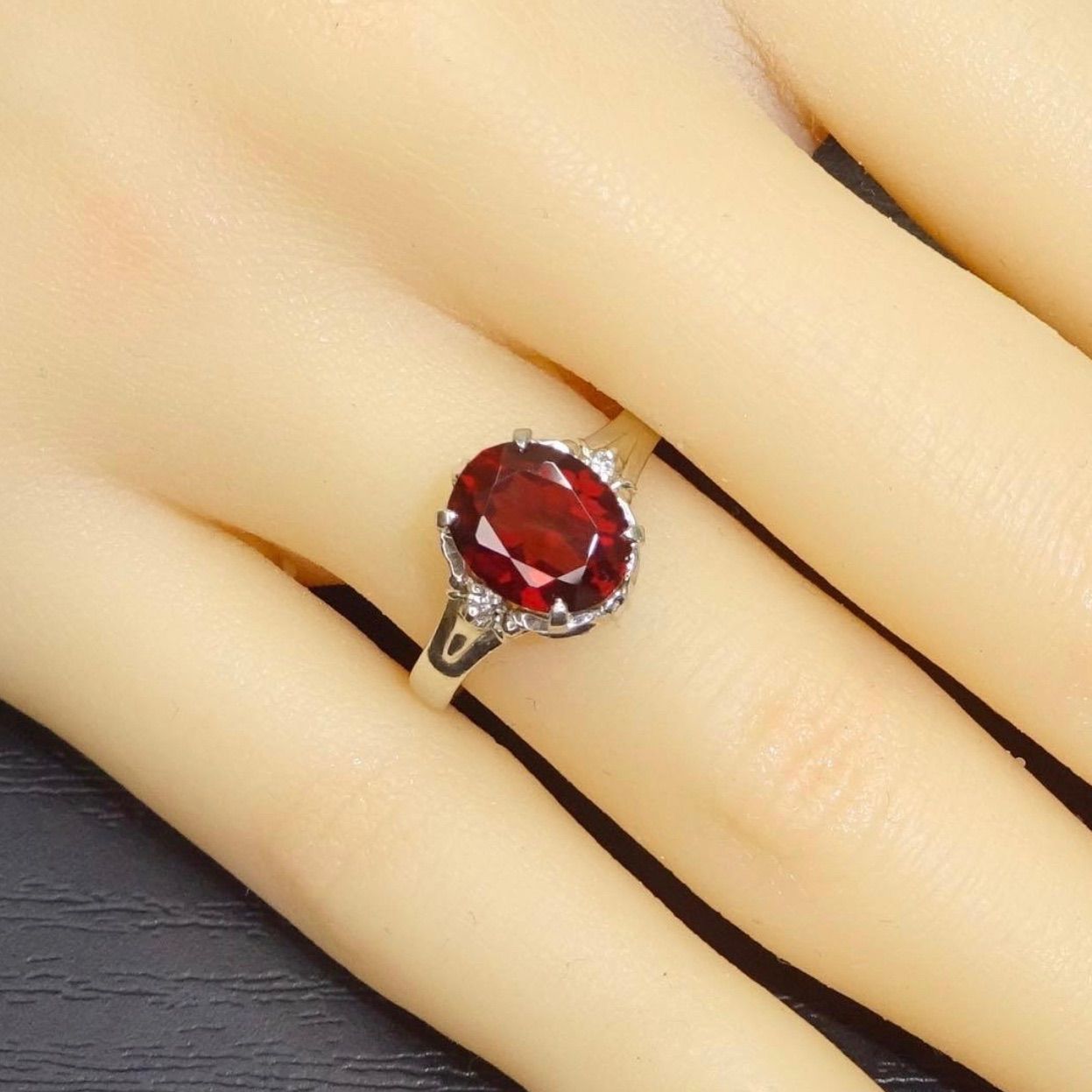 pt900プラチナ天然ガーネット天然ダイヤモンド リング 指輪 約14号半 プラチナ pt900 天然ガーネット1石 9.1×7.3mm 天然ダイヤモンド0.02ct