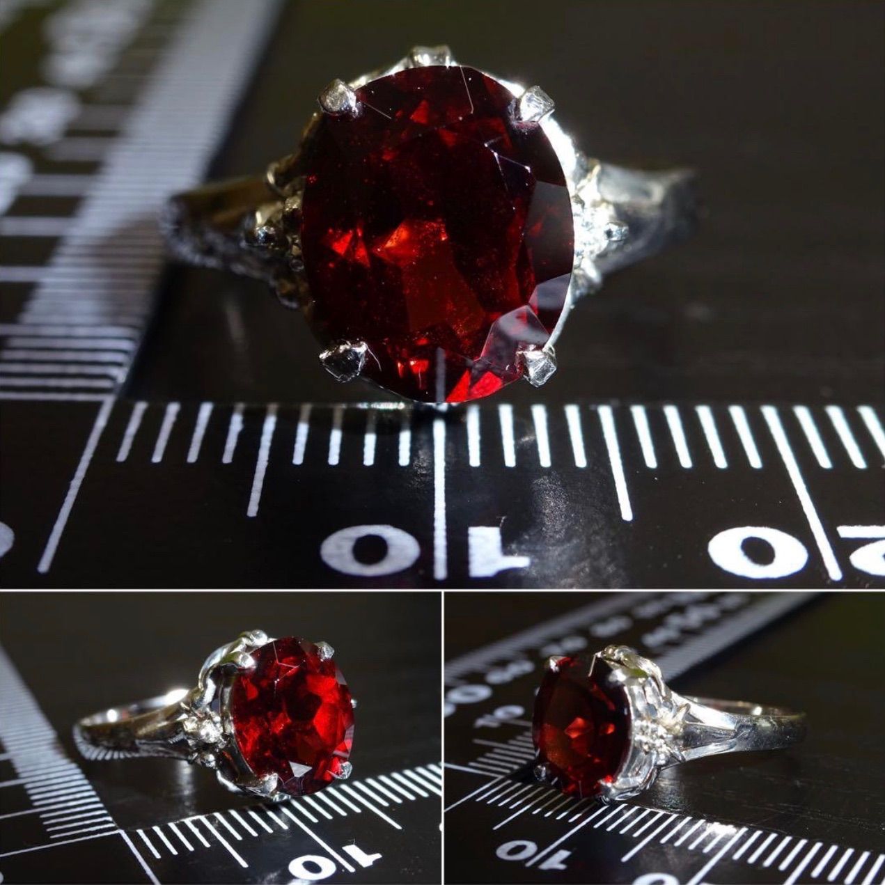 プラチナ pt900 天然ガーネット1石 9.1×7.3mm 天然ダイヤモンド0.02ct