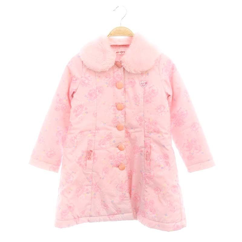 メゾピアノ mezzo piano 花柄 中綿 コート アウター 120 ピンク マルチ