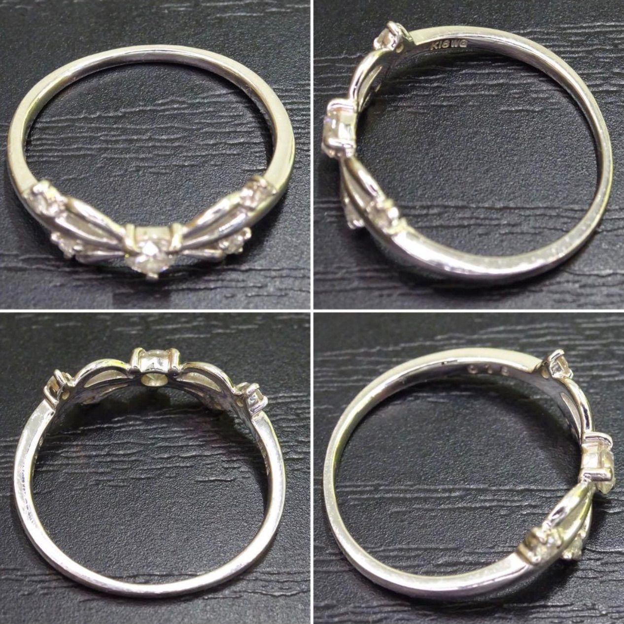 18金ホワイトゴールド K18WG GOLD 750 天然ダイヤモンド0.15ct リボン