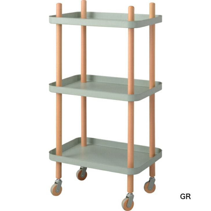 ワゴン 3段 3D マルチワゴン キッチンワゴン サイドテーブル ナイトテーブル ベッドサイド キャスター トレー 木製 天然木 北欧 ナチュラル シンプル かわいい 収納 収納棚 棚 ラック マルチラック オープンラック ホワイト グリーン