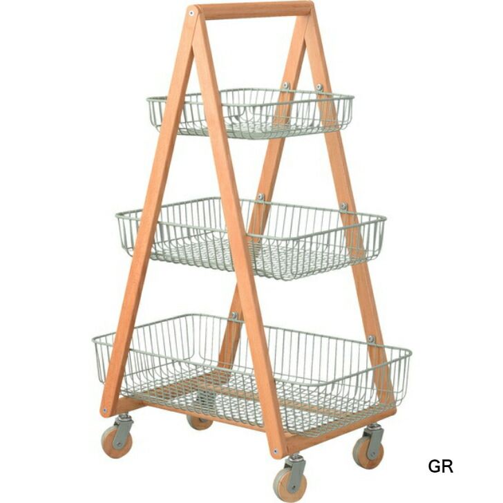 バスケットワゴン ワゴン バスケット キッチンワゴン ガーデンプランター フェイクグリーン 植物 観葉植物 天然木 木製 スチール 北欧 ナチュラル シンプル キャスター テーブルサイド ラック 棚