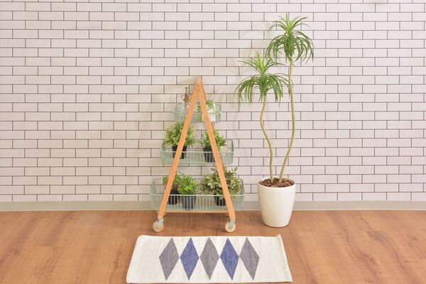 バスケットワゴン ワゴン バスケット キッチンワゴン ガーデンプランター フェイクグリーン 植物 観葉植物 天然木 木製 スチール 北欧 ナチュラル シンプル キャスター テーブルサイド ラック 棚