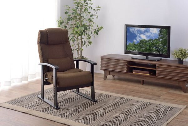 楽々チェア レバー式リクライニングチェア 高さ調節 首連動タイプ グレー グリーン ブラウン 快適 リラックス 家具 インテリア おしゃれ 4段階調節 サポート 疲れにくい リビング 書斎 スタイリッシュ