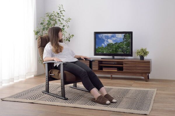 楽々チェア レバー式リクライニングチェア 高さ調節 首連動タイプ グレー グリーン ブラウン 快適 リラックス 家具 インテリア おしゃれ 4段階調節 サポート 疲れにくい リビング 書斎 スタイリッシュ