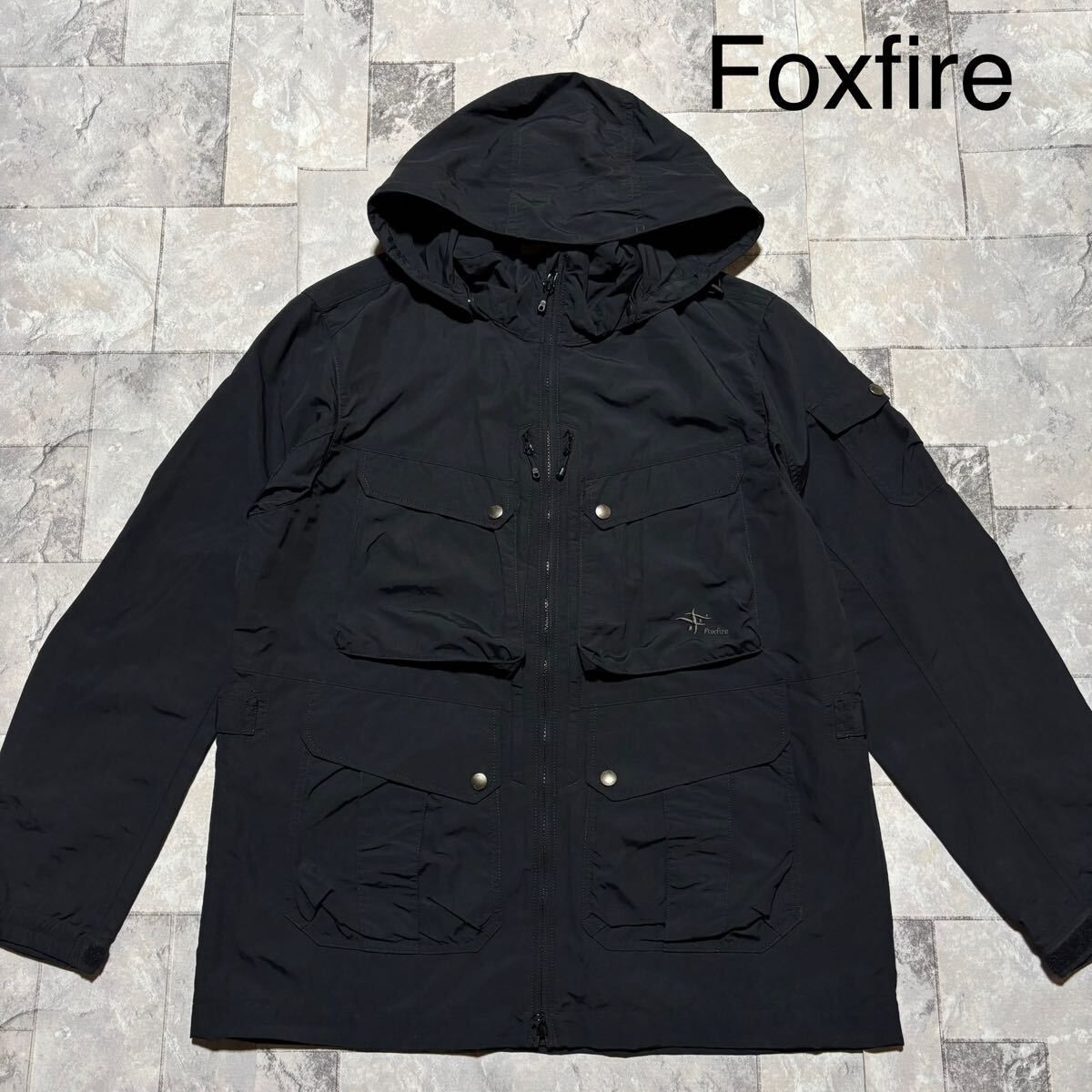 Foxfire フォックスファイヤー ナイロンジャケット マウンテンパーカー フード取り外し可 薄手 アウトドア ブラック サイズXL 玉FS1718