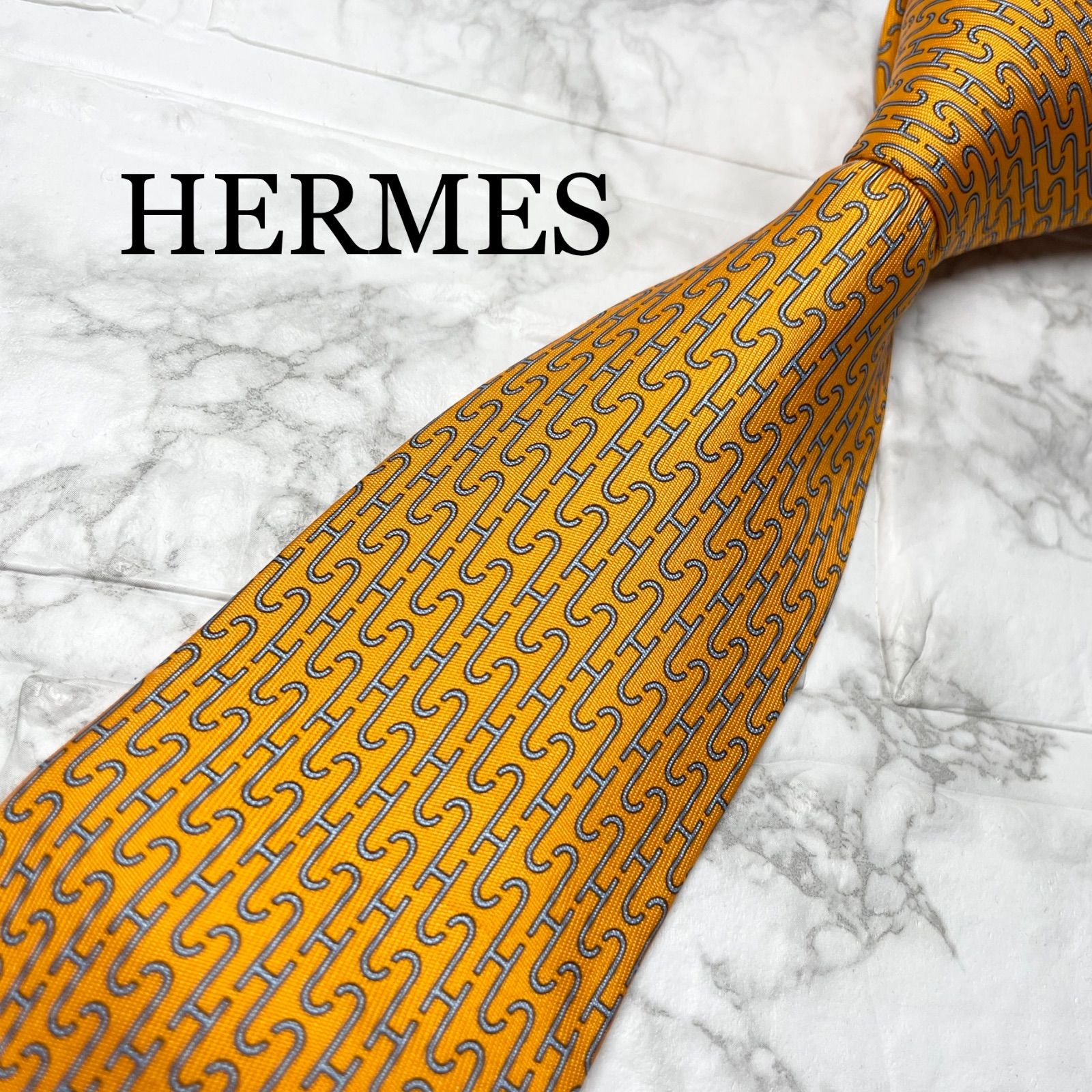 HERMES エルメス ネクタイ H柄 オレンジ スーツ シャツ カフス ビジネスバッグ ジャケット
