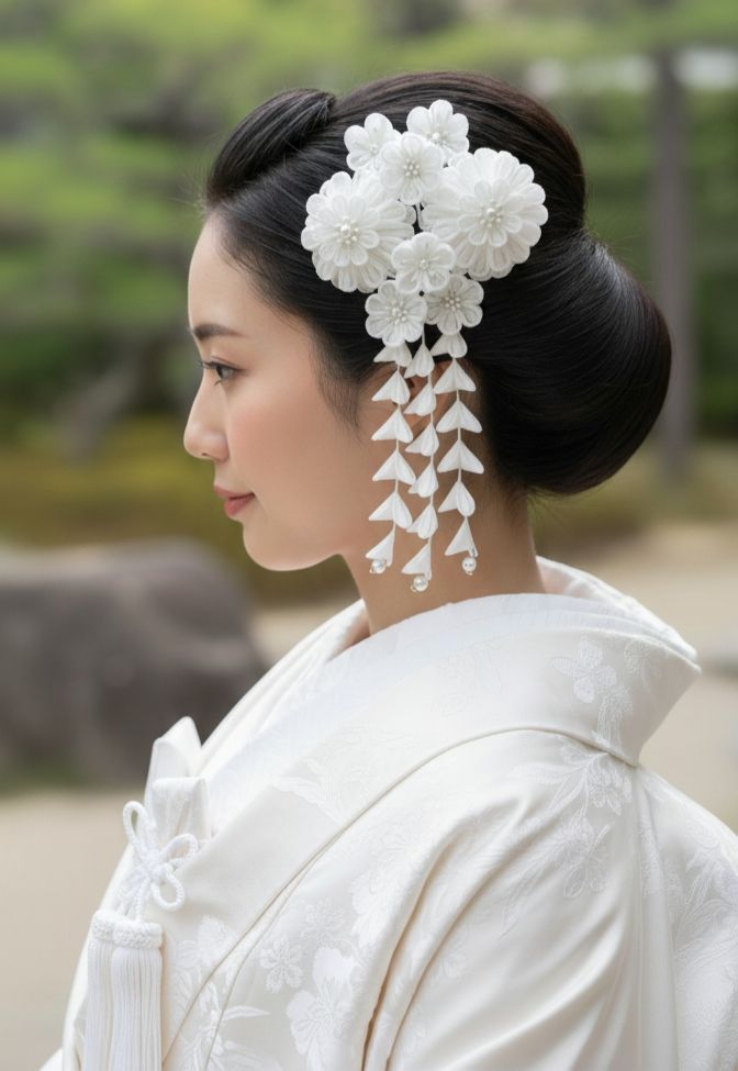 つまみ細工の髪飾り 白 白無垢 結婚式 婚礼 花嫁 成人式 卒業式 七五三