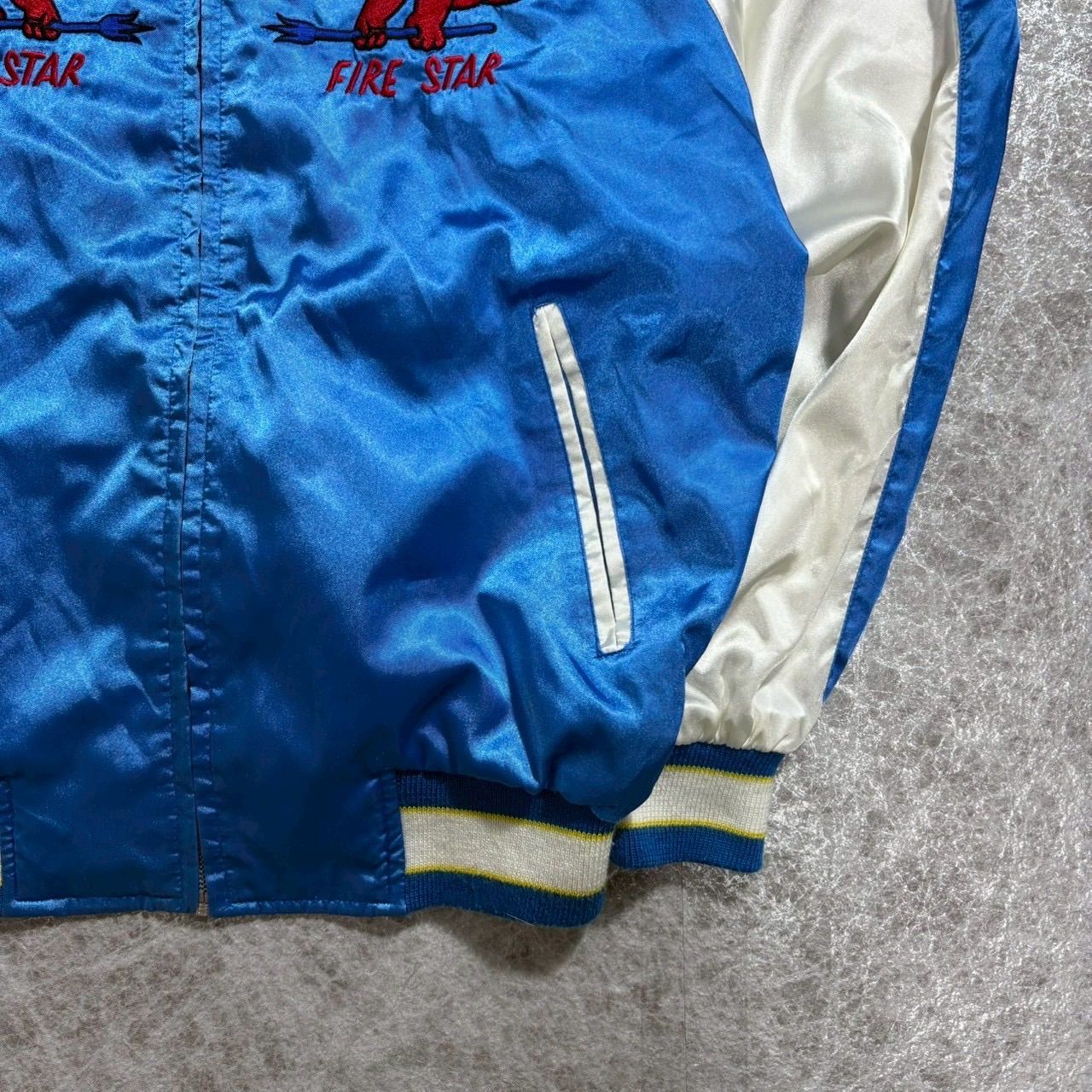 FIRE STAR スカジャン FLYING DEVIL 刺繍 日本製 サテン ブルー レッド