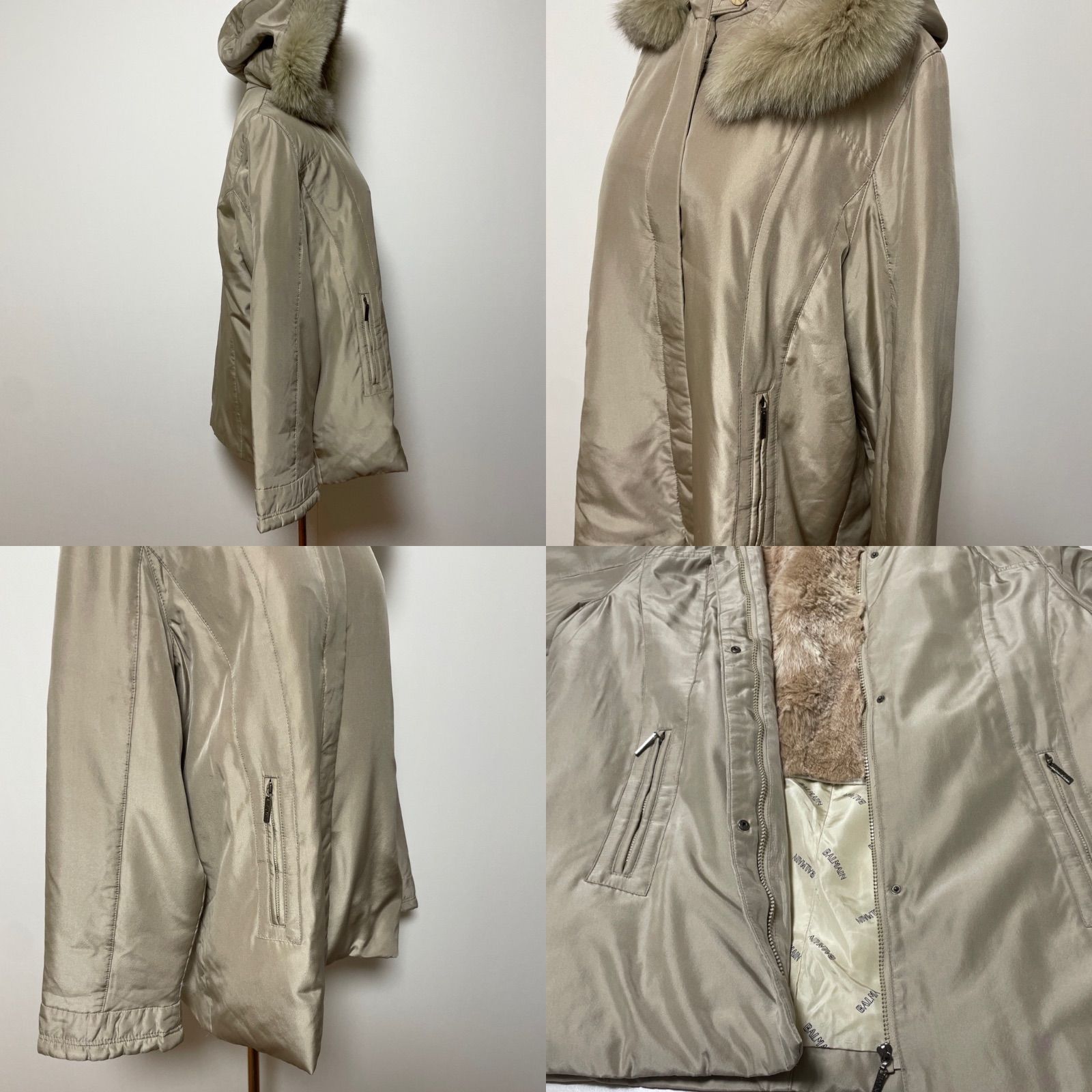 てるてる□バルマン ダウンコート ベージュ Aライン ブルーフォックス