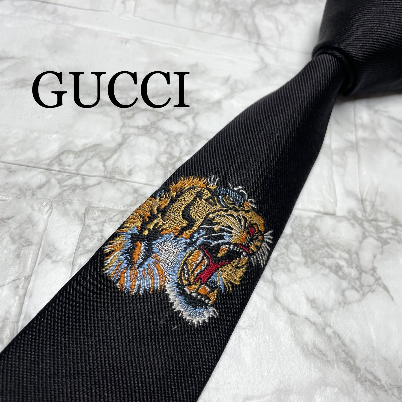 GUCCI グッチ ネクタイ タイガー 虎 刺繍 アニマリエ ソリッドタイ 