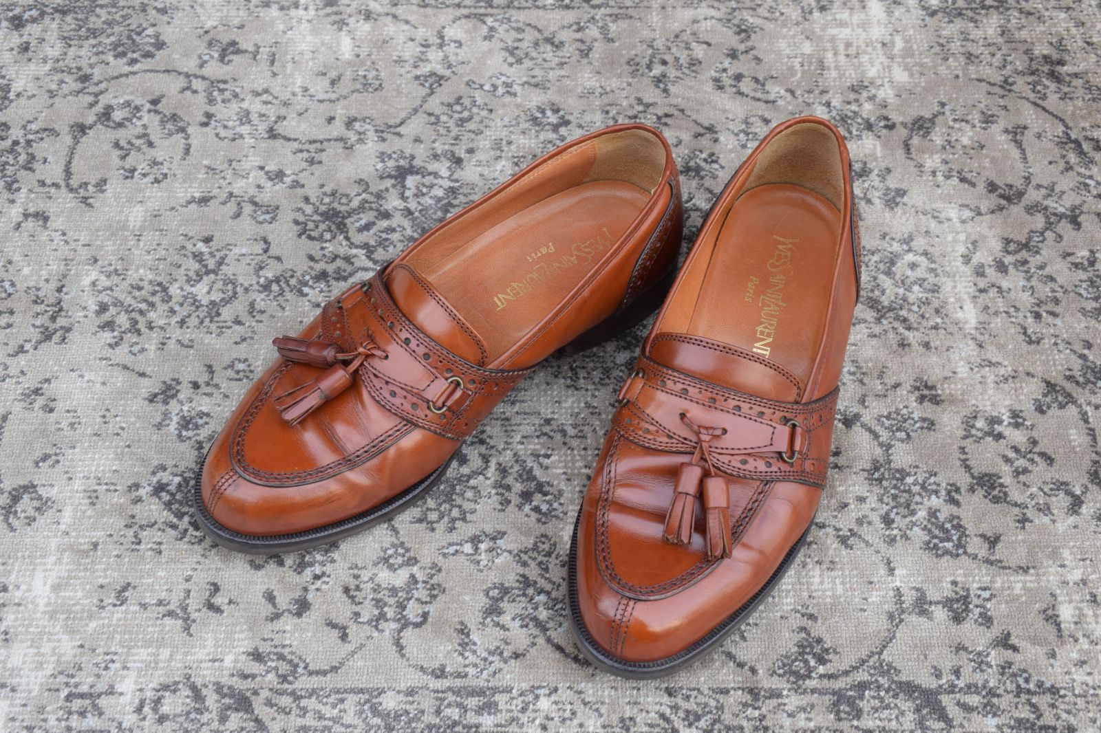 Yves Saint Laurent イヴ サンローラン タッセルローファー サドル ブローグ 茶 ブラウン 25cm EEE W3396