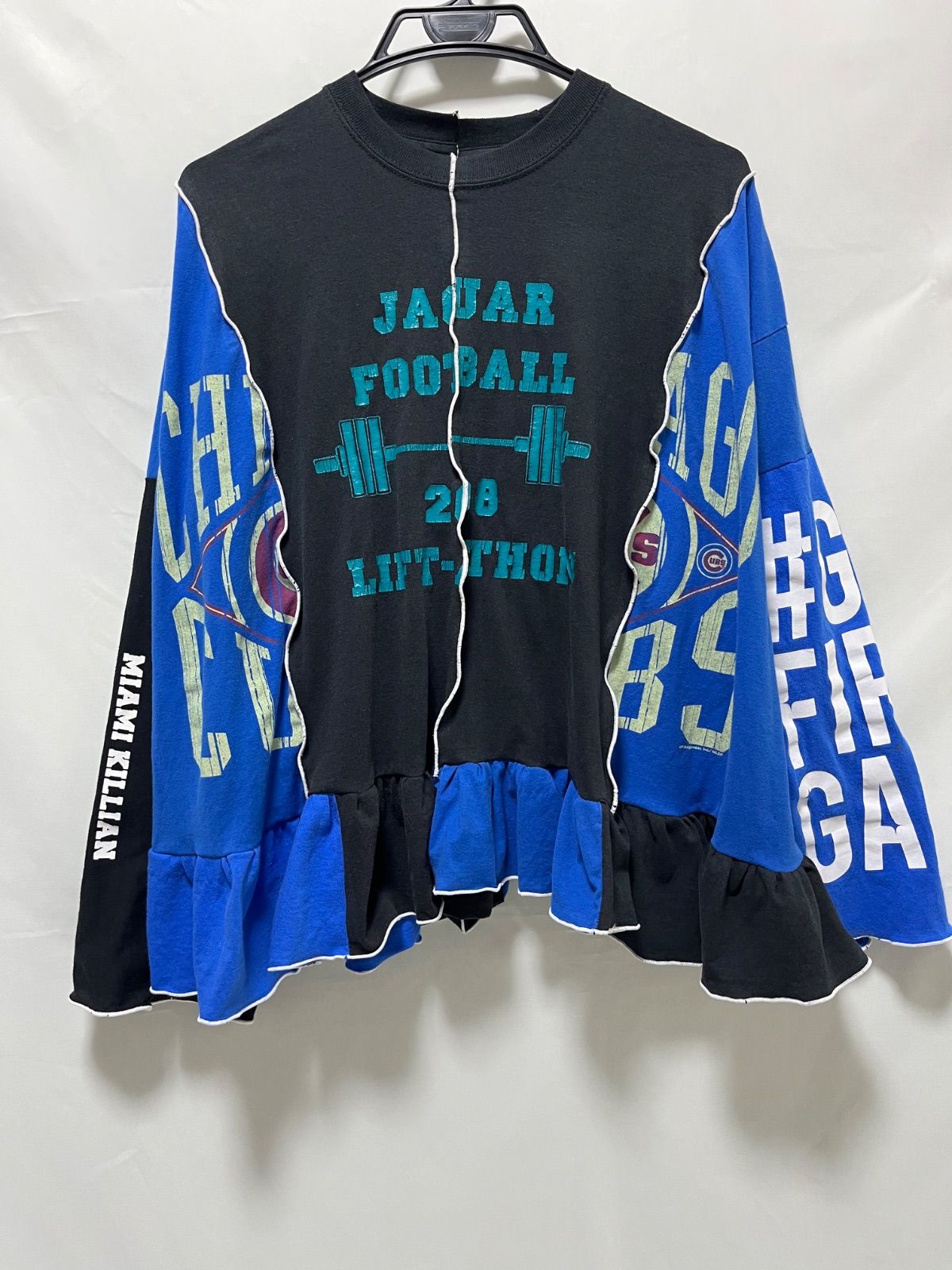 リメイク古着 長袖 フ tops mellow 青 黒