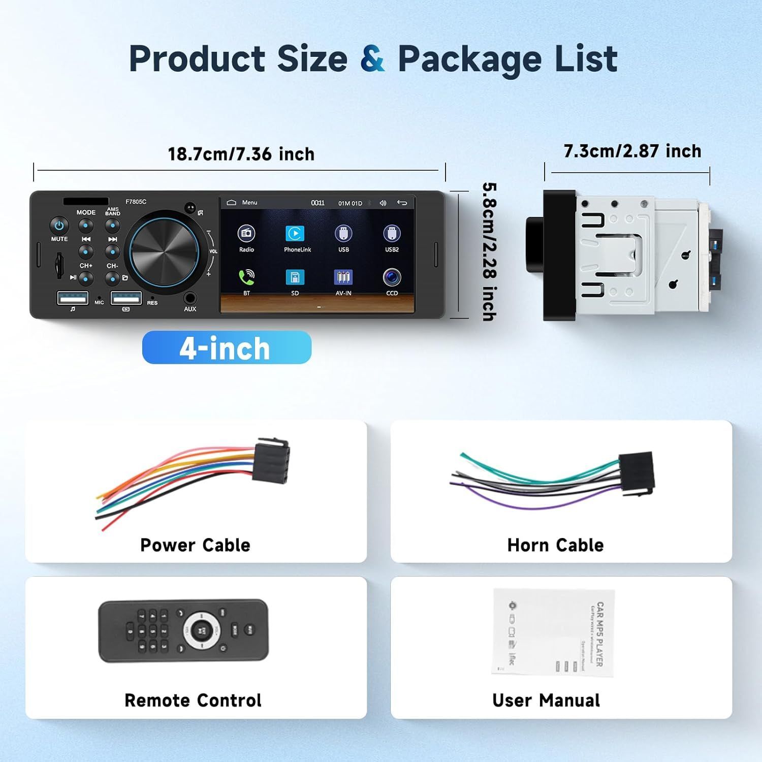 1DIN カーステレオ Bluetooth対応 CarPlay Android 4インチタッチスクリーン MP5プレーヤー BRIGHTFACE_UK