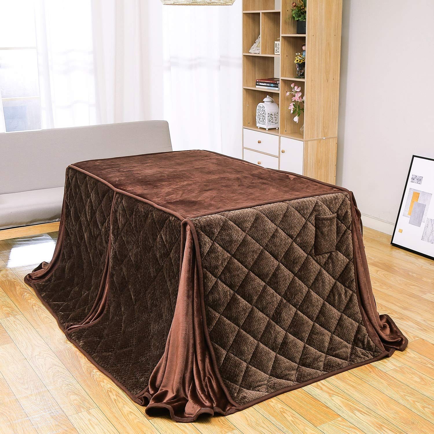 ダイニング 省スペース こたつ布団 こたつ掛け布団 テーブル 掛け布団単品 吸湿発熱 ふわふわ感触フランネル生地 ハイタイプ 約240x295cm 長方形 洗える JEMAジェマ ブラウン ケーブル模様