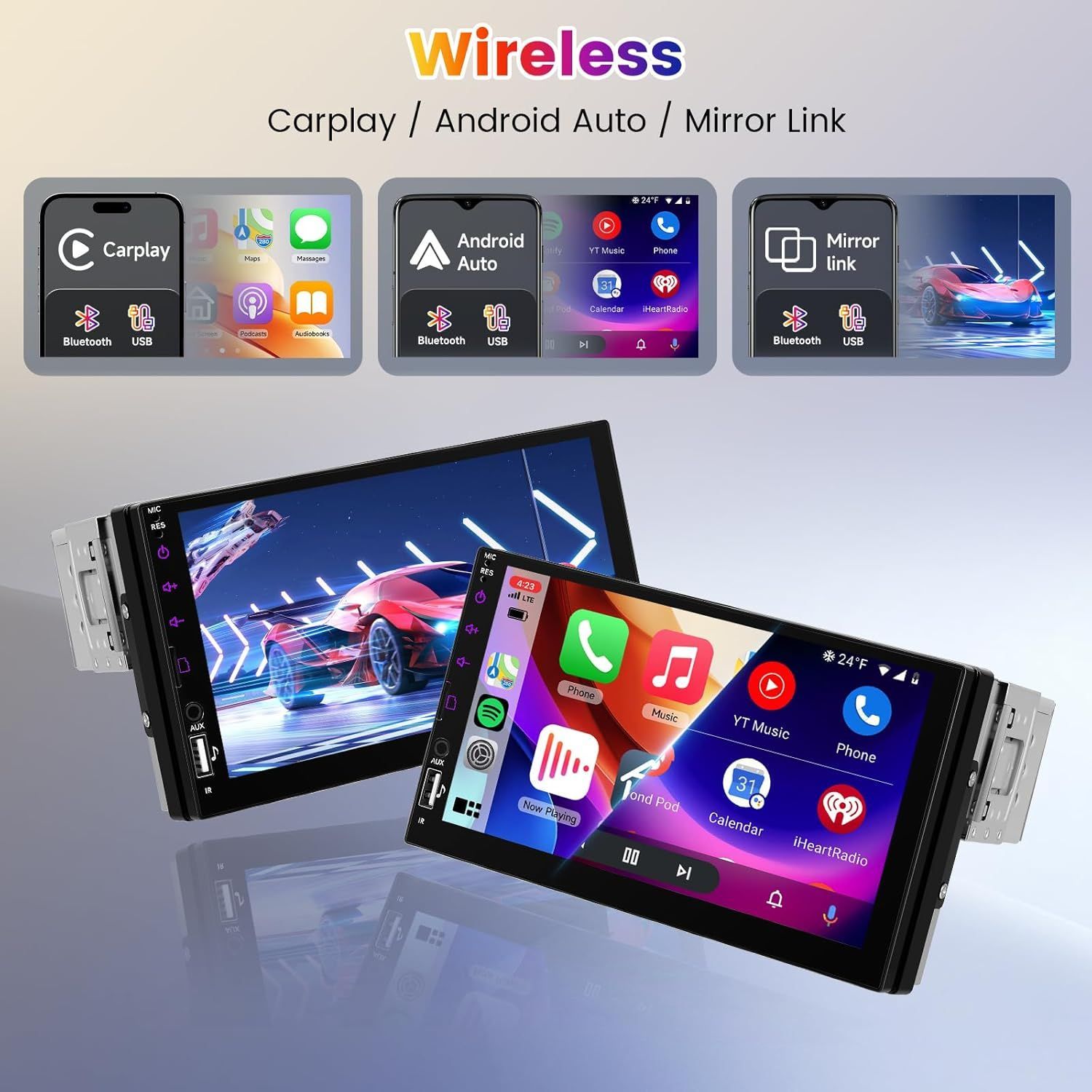 1 DIN カーオーディオ ワイヤレス 7インチ LCD タッチスクリーン カーラジオ1DIN ミラーリンク