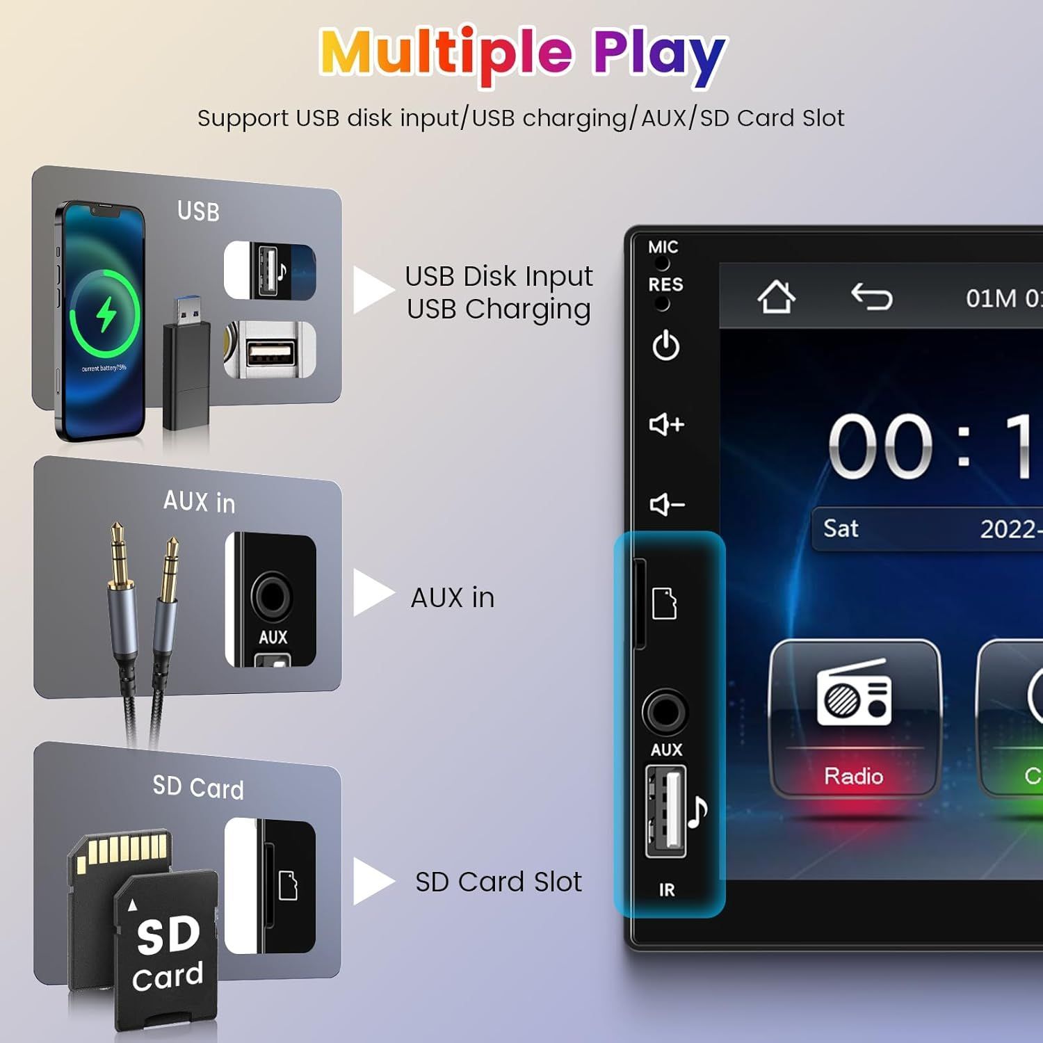 1 DIN カーオーディオ ワイヤレス 7インチ LCD タッチスクリーン カーラジオ1DIN ミラーリンク BRIGHTFACE_UK