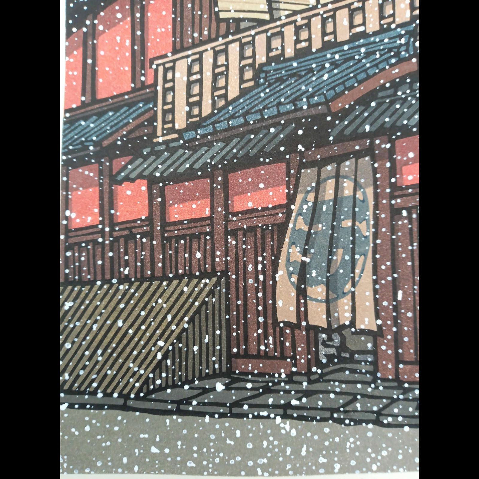 真作]創作版画 西嶋勝之先生木版画「六花」サインあり 無限定 ☆送料