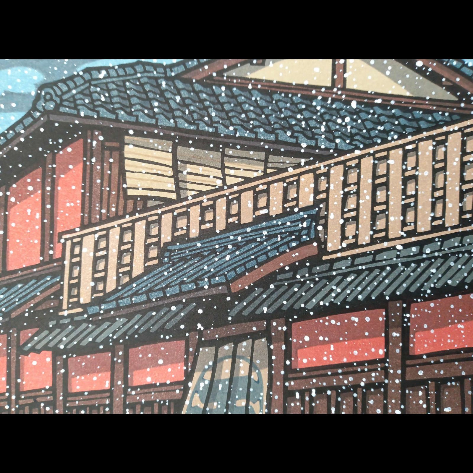 真作]創作版画 西嶋勝之先生木版画「六花」サインあり 無限定 ☆送料