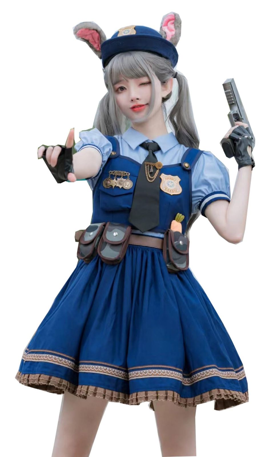 AKORINA ジュディ コスプレ衣装 帽子付き ウサギ警察 詐欺師 11点セット ジュディ ハロウィン コスプレ 仮装 cosplay