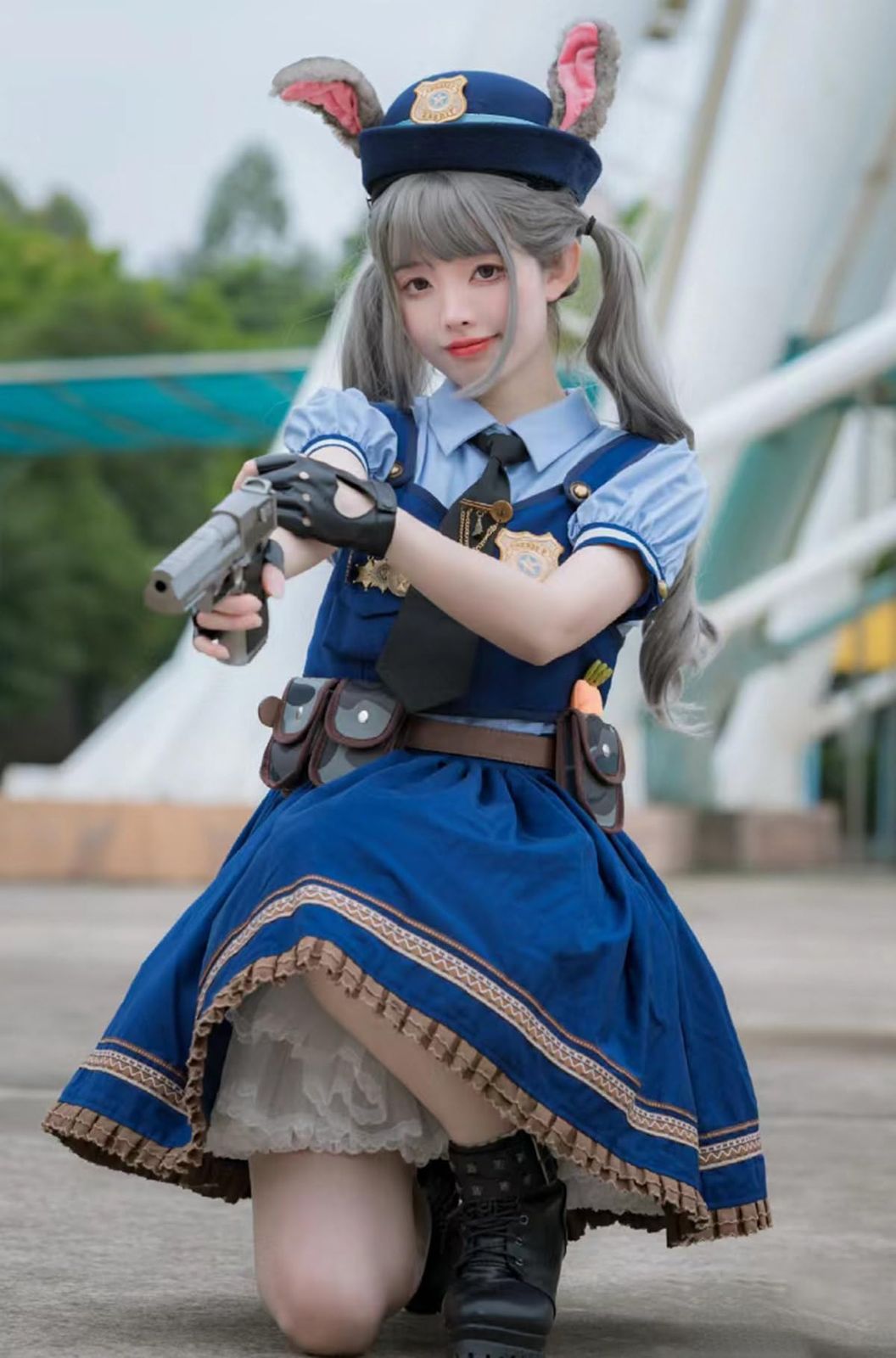 AKORINA ジュディ コスプレ衣装 帽子付き ウサギ警察 詐欺師 11点セット ジュディ ハロウィン コスプレ 仮装 cosplay