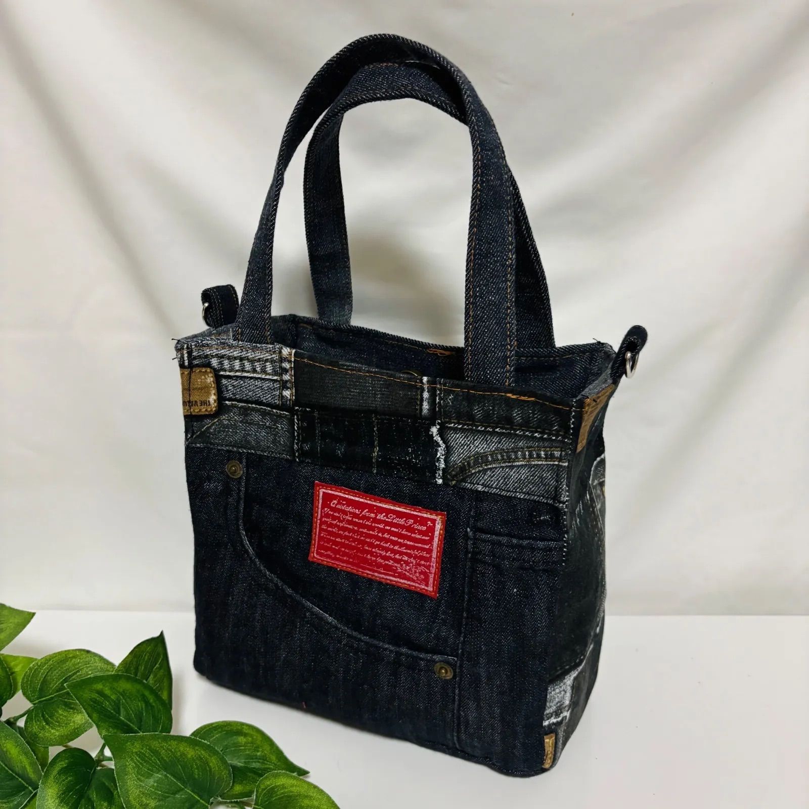 ハンドメイド デニムリメイク 2WAY トートバッグ サコッシュ 茶トラ 猫 