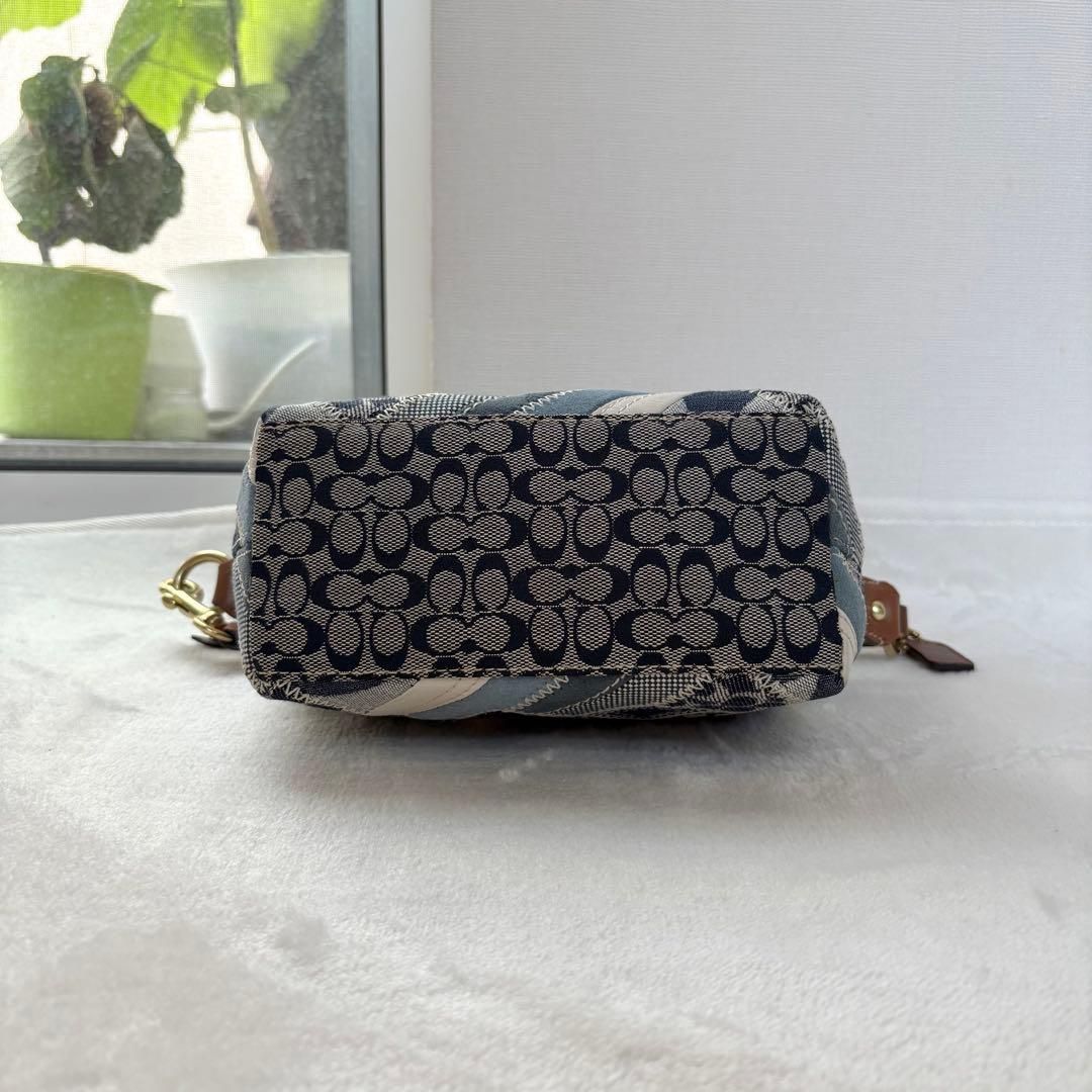 バッグ Coach Patchwork Denim Accessory Pouch Coach Accessory Pouch Mini Bag Leather Denim Patchwork Indigo