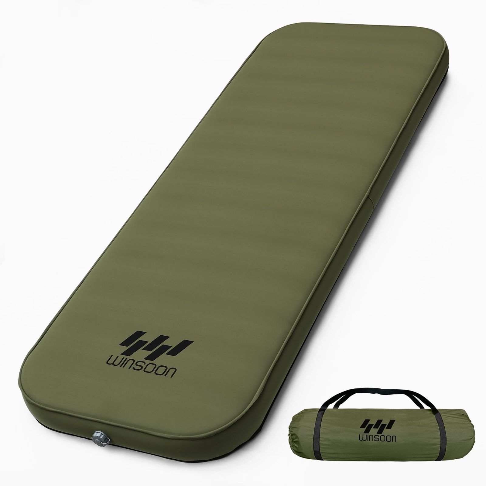 新商品 エアーベッド 1人用 オートマチックエアバルブ設計 エアーマット マット 高反発ウレタンフォーム キャンプ 厚手 上の快適性 より広い 自動膨張 10cm 静音 無臭 収納簡単 インフレーターマット ポンプ機能収納袋付き グリーン WINSOO