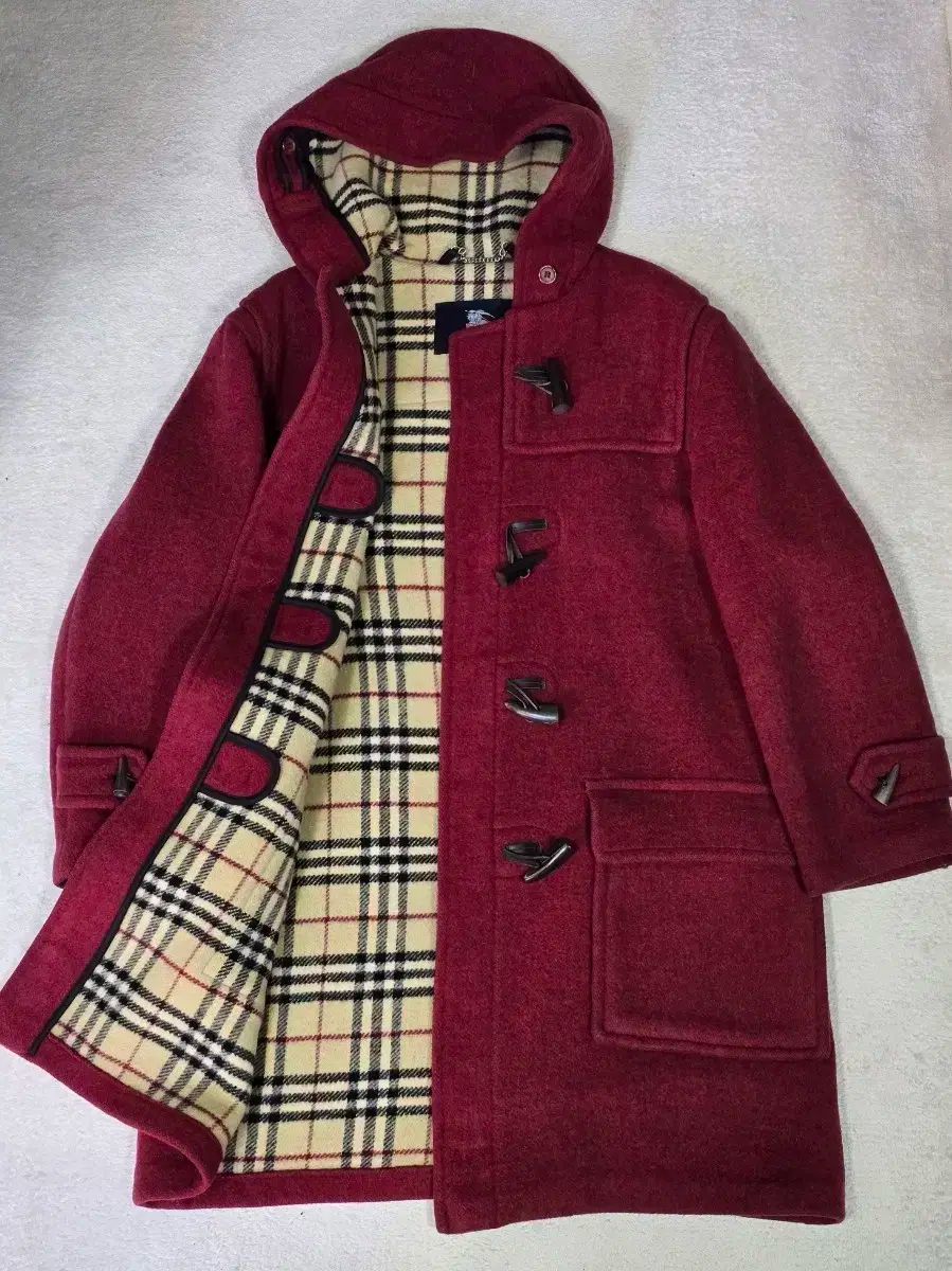 BURBERRY バーバリー レッド CHECK フード ダッフル トグルボタン