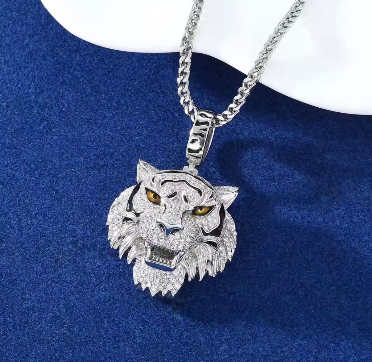 フルモアサナイト×虎トップ S 925刻印 GRA鑑定書付き チェーン無料｜テニスチェーン＆マイアミチェーン相性 メンズ ネックレス ラグジュアリー ジュエリー ペンダント ブリンブリン ヒップホップ ラッパー愛用モデル