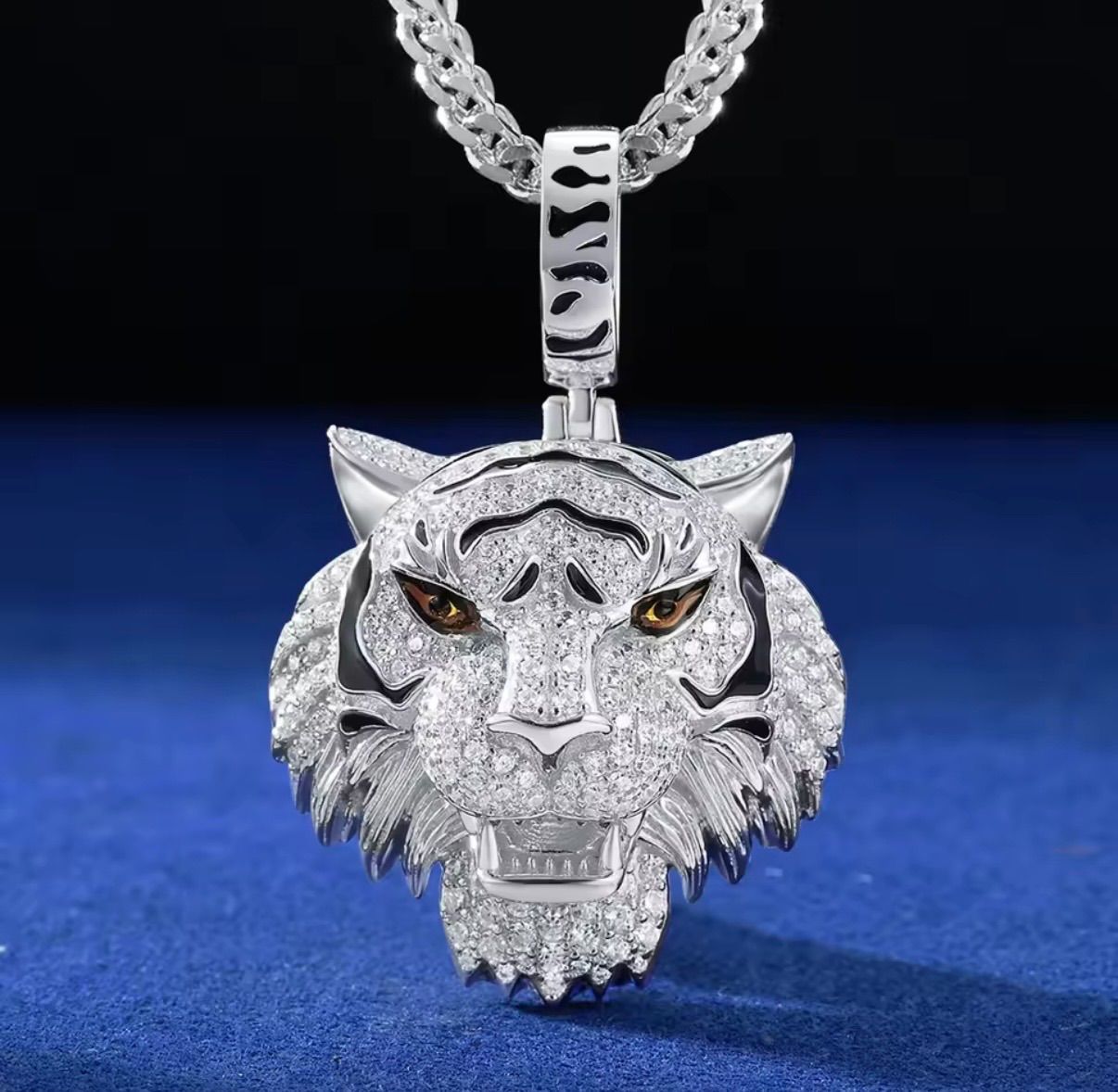 フルモアサナイト×虎トップ S925刻印 GRA鑑定書付き チェーン無料|テニスチェーン&マイアミチェーン相性 メンズ ネックレス ラグジュアリー ジュエリー ペンダント ブリンブリン ヒップホップ ラッパー愛用モデル